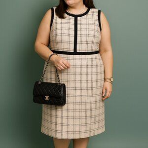 Liz Claiborne Sleeveless Tweed Shift Dress – Size 16 – Black & White Plaid